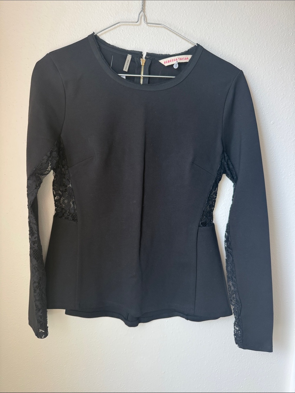 Rebecca Taylor Black Long Sleeve Lace Panel Top